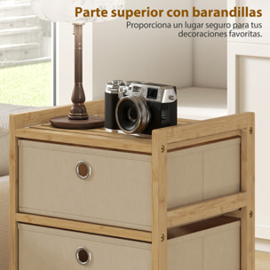 Cómoda con 3 Cajones de Tela, Cómoda para Dormitorio de Bambú, Cajonera para Espacios Pequeños, Salón, Oficina, Vestidor, Crema y Natural