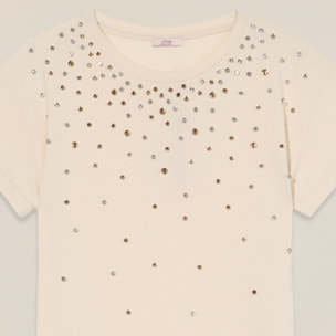 Oltre - Camiseta con bordado de pedrería - Blanco