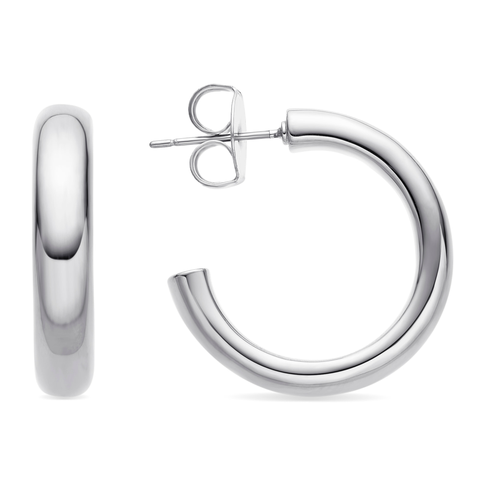 Pendientes de 25mm de diámetro acabados en rodio