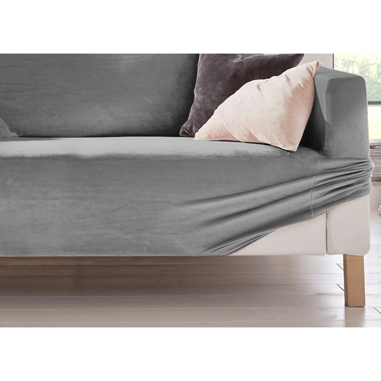 Copridivano 4 Posti Elasticizzato In Tinta Unita Effetto Velluto Modello Morbidissimo Colore Grigio