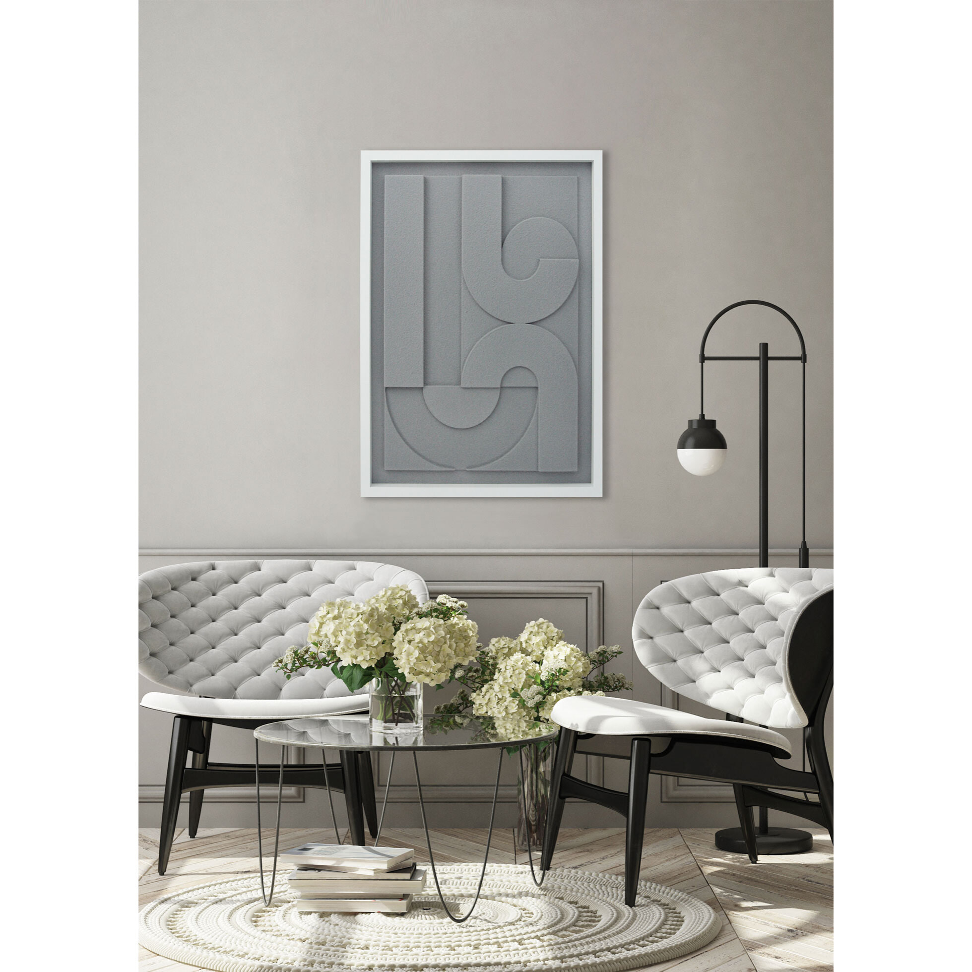 Cuadro Curves resina 3D texturizado gris 70x50x4 cm