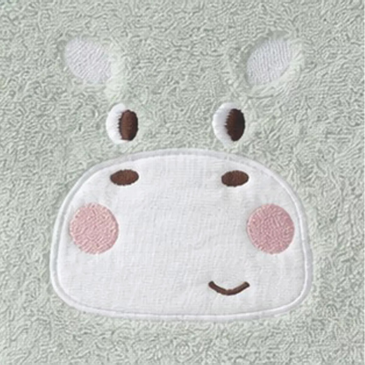 Bavoir enfant pur coton 420 g/m² brodé vert Petit hippo vert d'eau