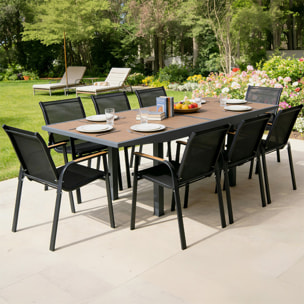 Salon de jardin 8 places en aluminium et bois d'eucalyptus THITU