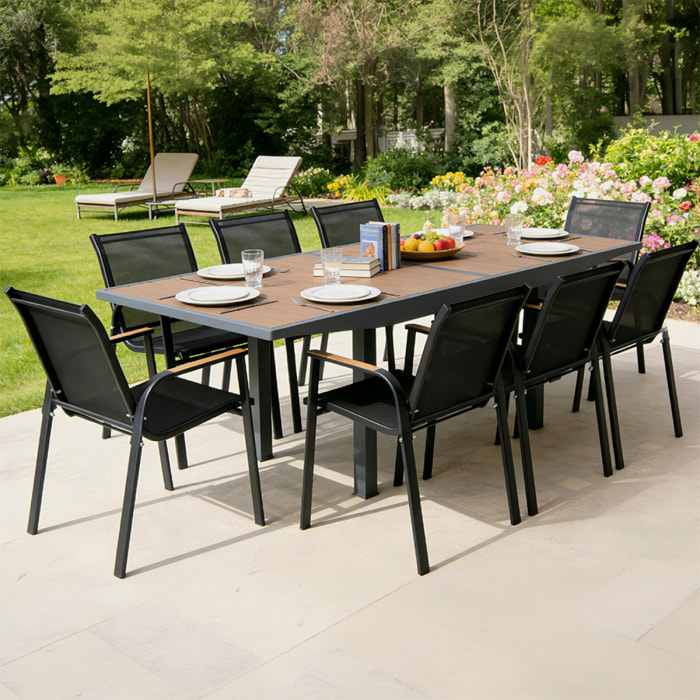 Salon de jardin 8 places en aluminium et bois d'eucalyptus THITU