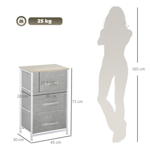 Cómoda con 3 Cajones de Tela, Cómoda para Dormitorio, Marco de Acero, Cajonera para Salón, Oficina, Vestidor, Gris