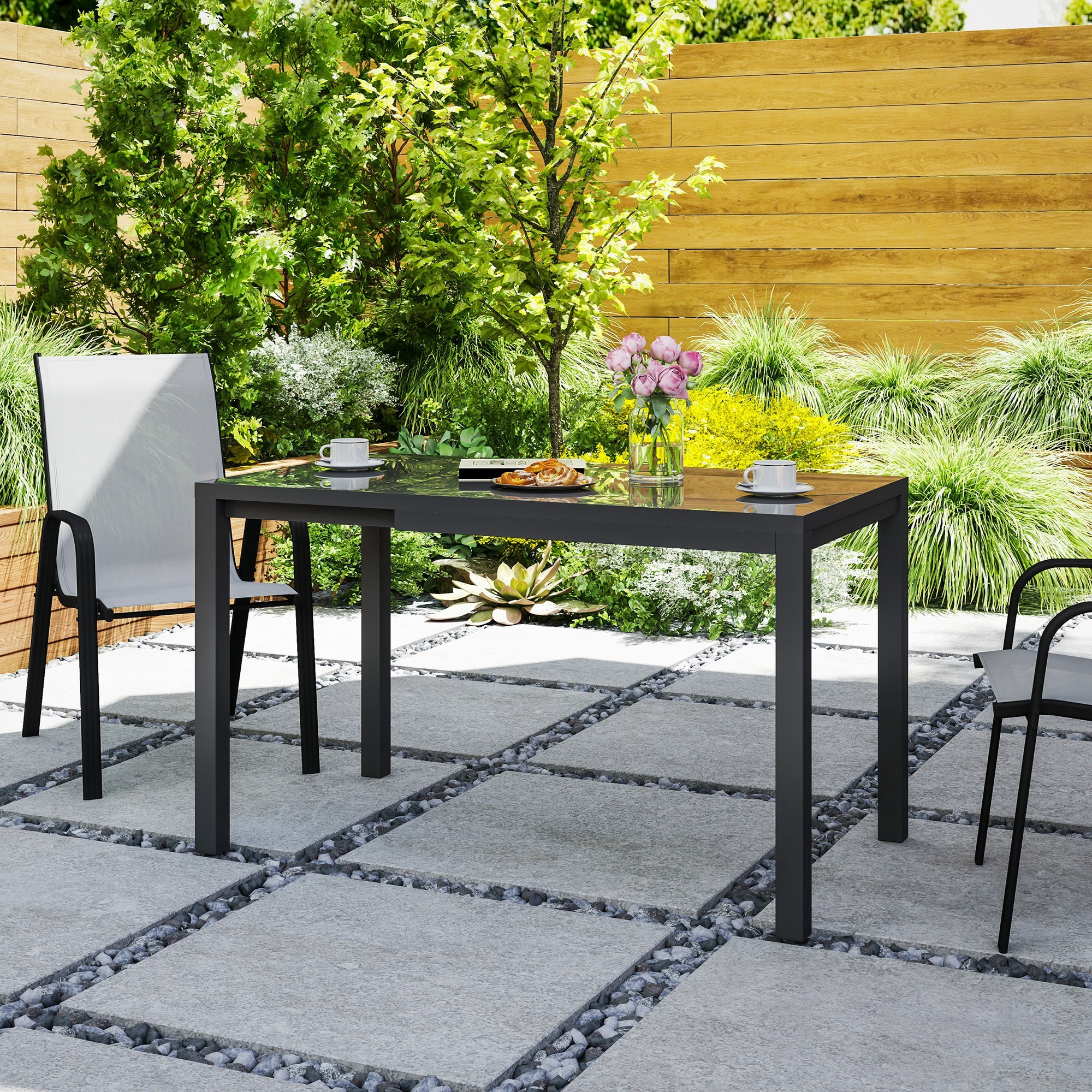 Mesa de Jardín Extensible Mesa de Comedor Exterior Ajustable 85-125 cm con Borde de Aluminio Carga 70 kg Mesa Rectangular para 4-6 Personas para Patio Terraza Gris Oscuro