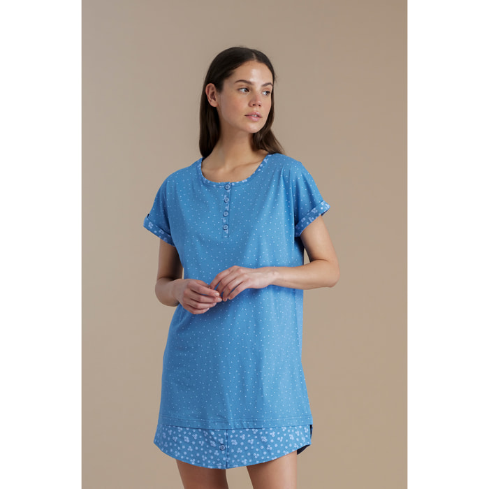 Camicia da notte donna in cotone con collo quattro bottoni articolo dot Noidinotte