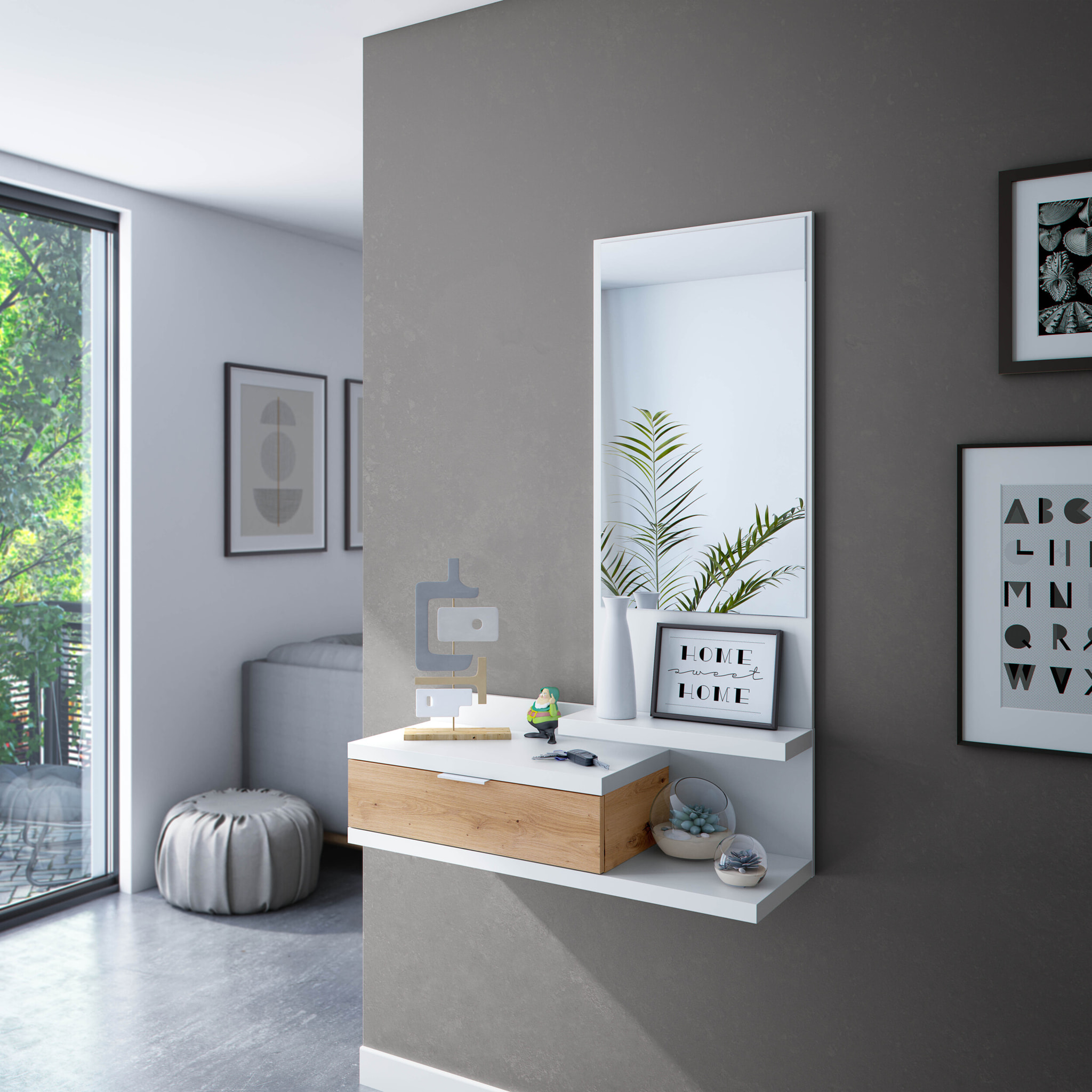 Mobile Ingresso Con Cassetto Specchio E Mensola Design Moderno Salvaspazio Ideale Per Ingresso Soggiorno Con Stile 81x116x29 Cm Bianco E Rovere