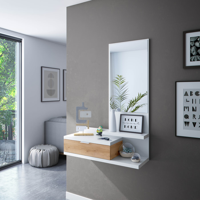 Mobile Ingresso Con Cassetto Specchio E Mensola Design Moderno Salvaspazio Ideale Per Ingresso Soggiorno Con Stile 81x116x29 Cm Bianco E Rovere