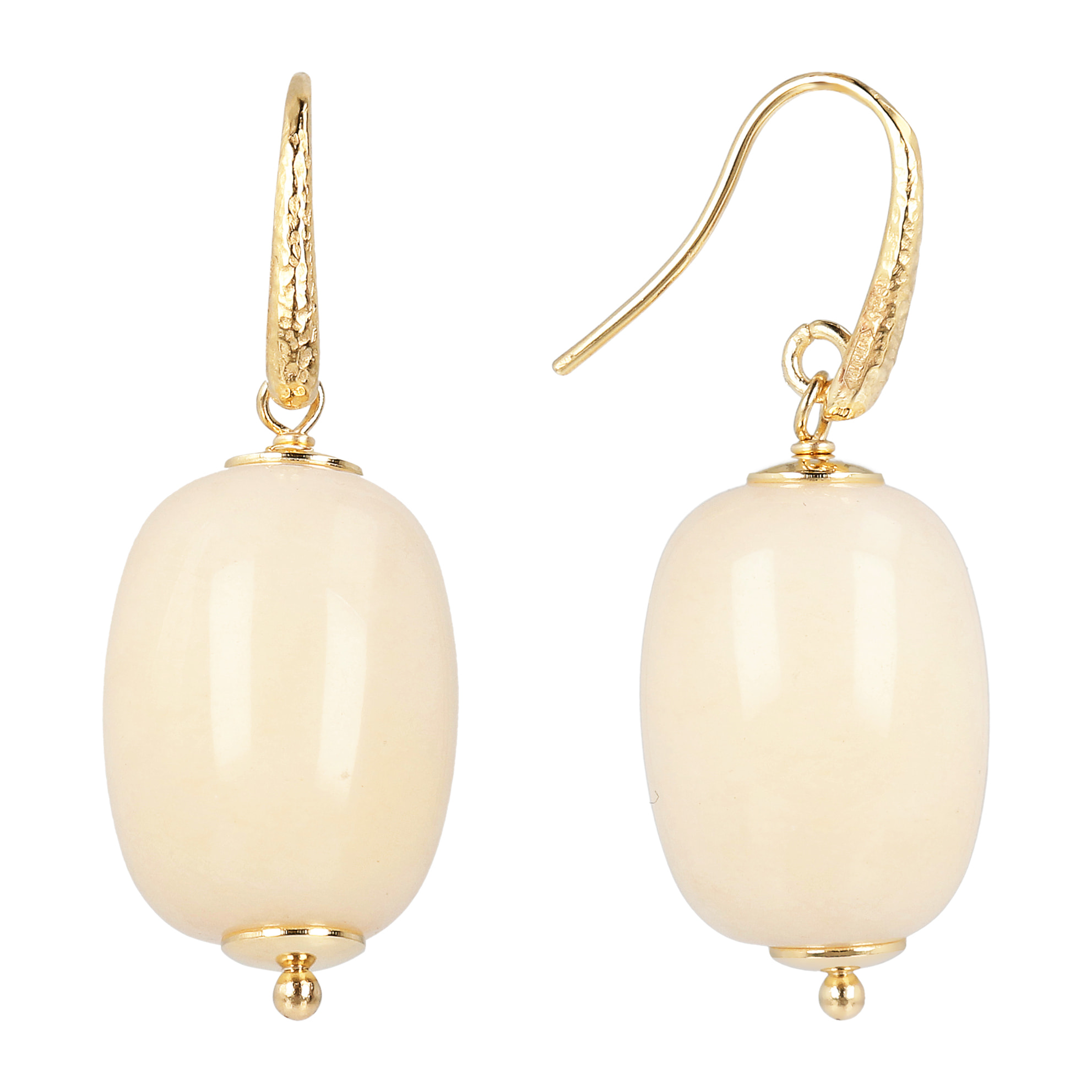 Orecchini Pendenti in Argento 925 Placcati Oro Giallo 18kt con Pietra Naturale Quarzite Crema