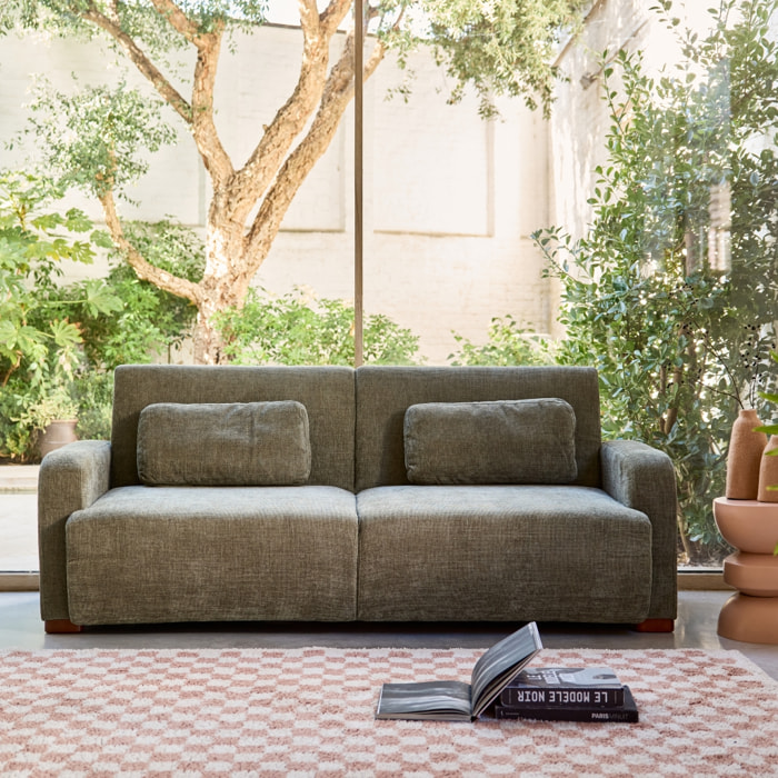 Canapé convertible 3 places tissu vert de gris L 211 x P 92 x 85cm  - Dany