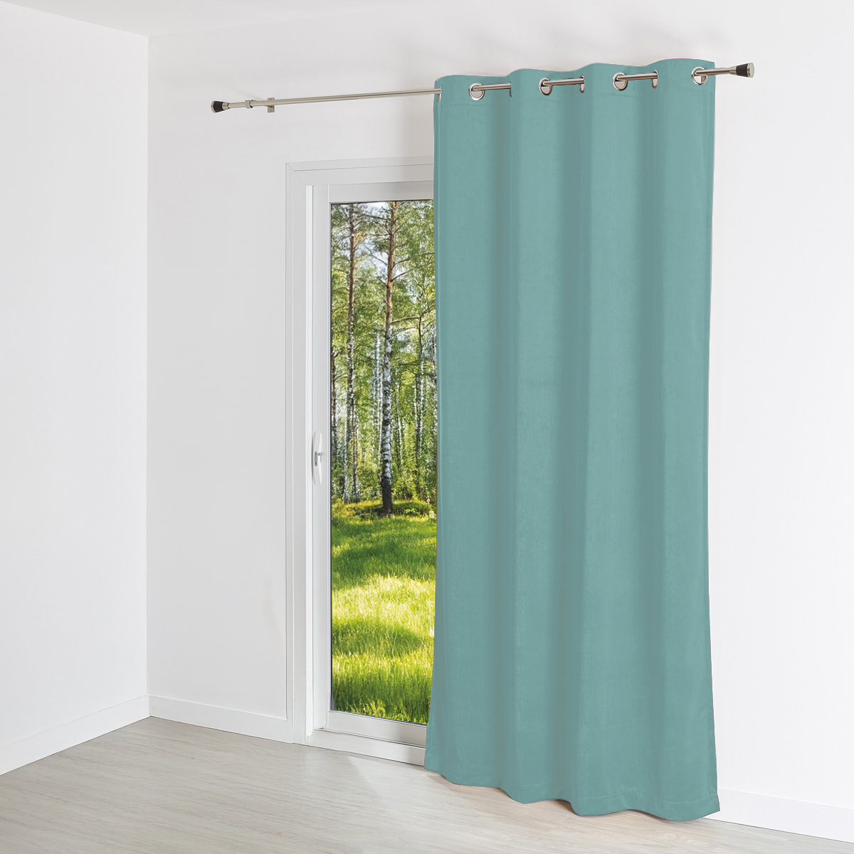 Rideau uni  - Effet daim - Turquoise