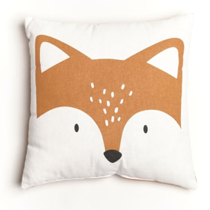 Coussin imprimé animalier coton FUNNY RENARD orange