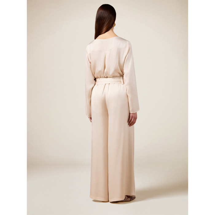 Oltre - Pantaloni palazzo con fusciacca - Bianco