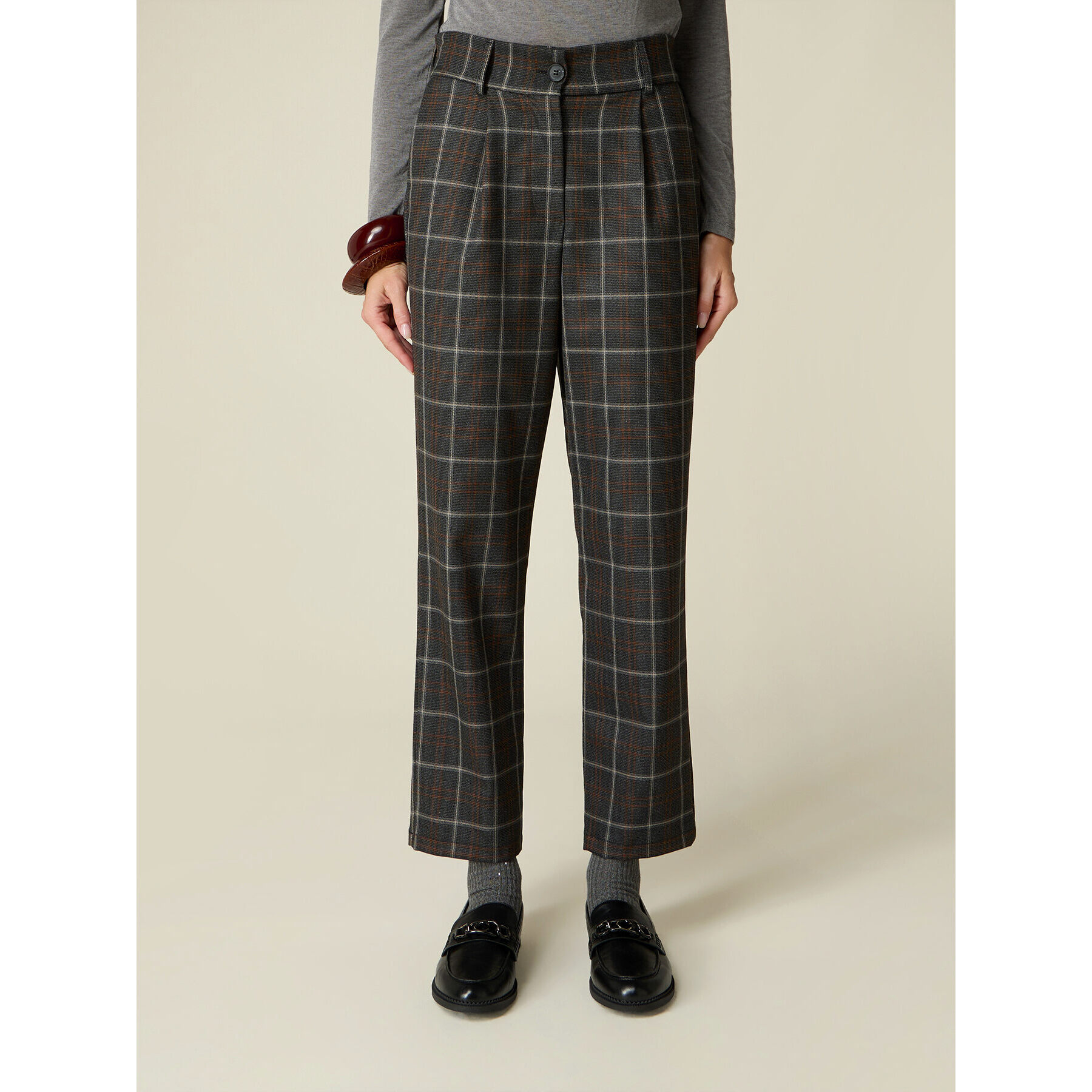 Oltre - Pantaloni check - Grigio