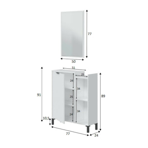 Mobile sottolavabo Argusto, Mobiletto da bagno, Contenitore porta lavabo, Armadio per lavandino, 77x24 h91 cm, Bianco