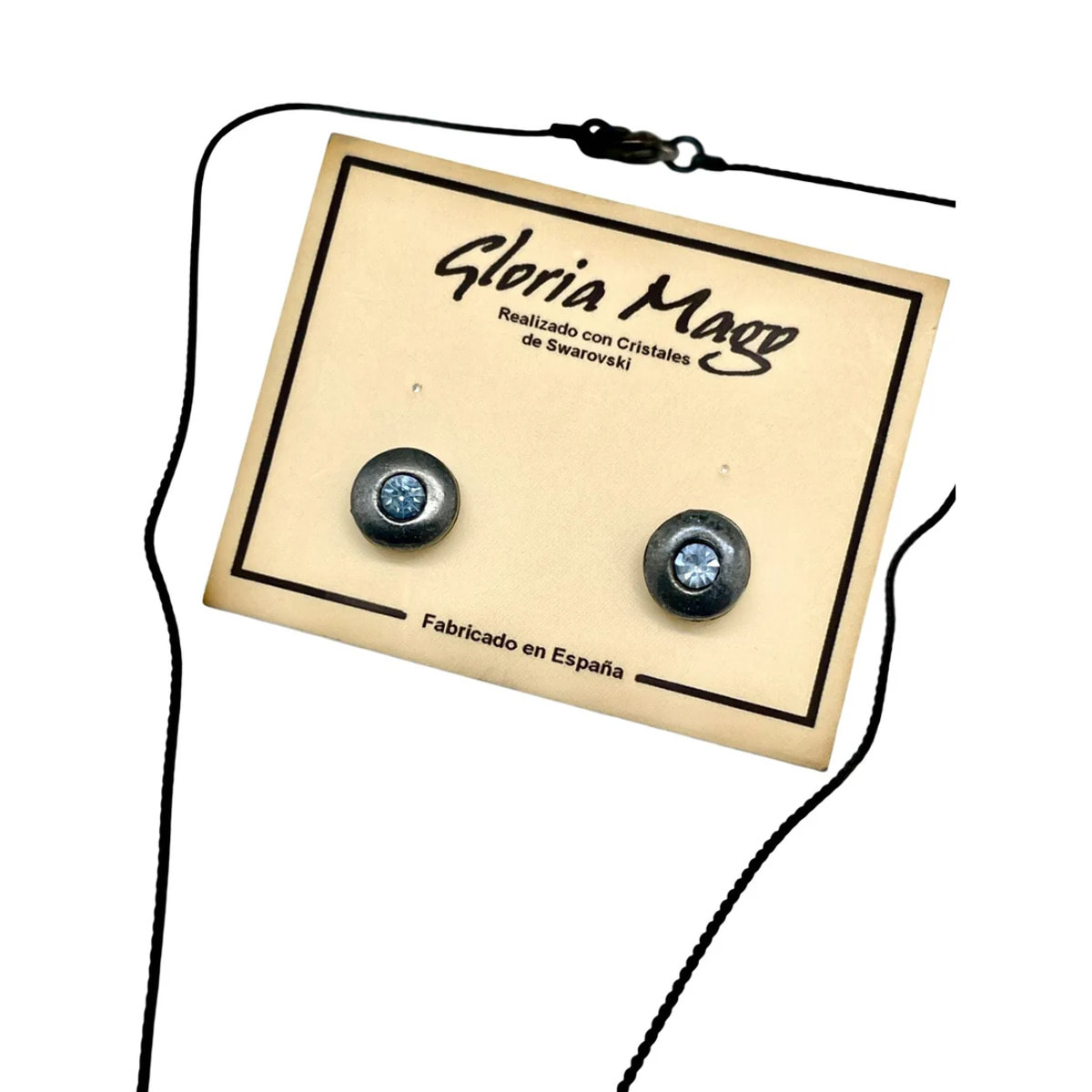 Conjunto collar y pendiente redondo plata 10µ gun y cristal Sw