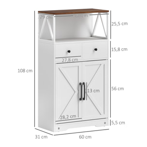 Aparador de Salón Armario Multiusos con Estantes Cajones Puertas Granero Aparador para Cocina Dormitorio 60x31x108 cm Blanco
