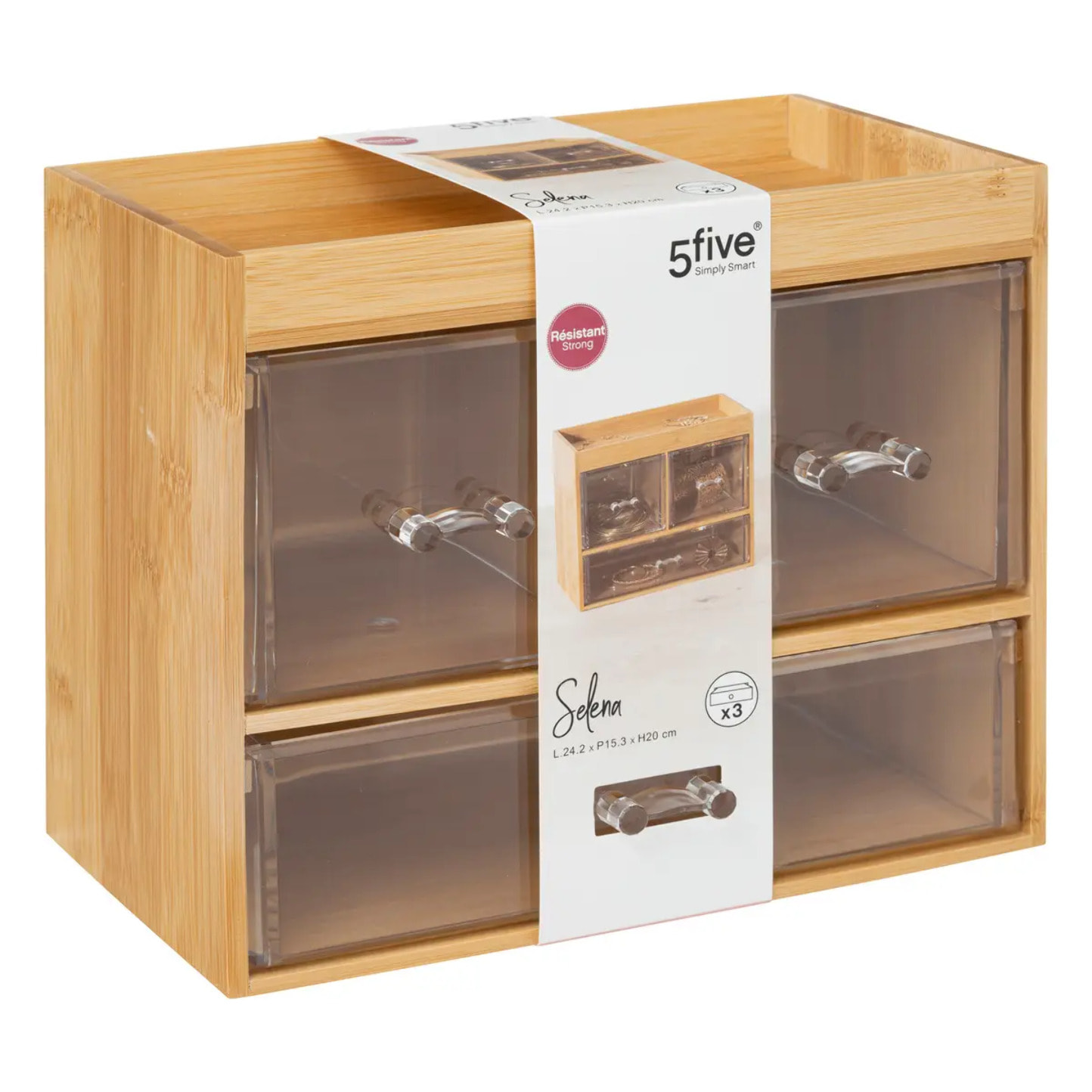 Boîte organiseur 3 tiroirs transparents "Selena" bambou