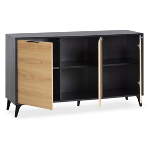 Aparador Kalma 3 puertas color negro/roble, 136 cm Ancho