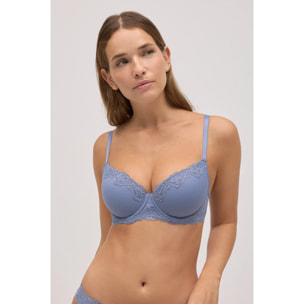 Reggiseno imbottito con ferretto e pizzo blu, coppe B e C