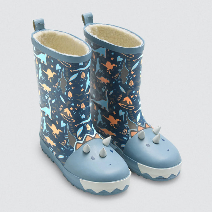 Stivali da pioggia per bambini con interno in pelle di pecora e stampa 3D di dinosauri