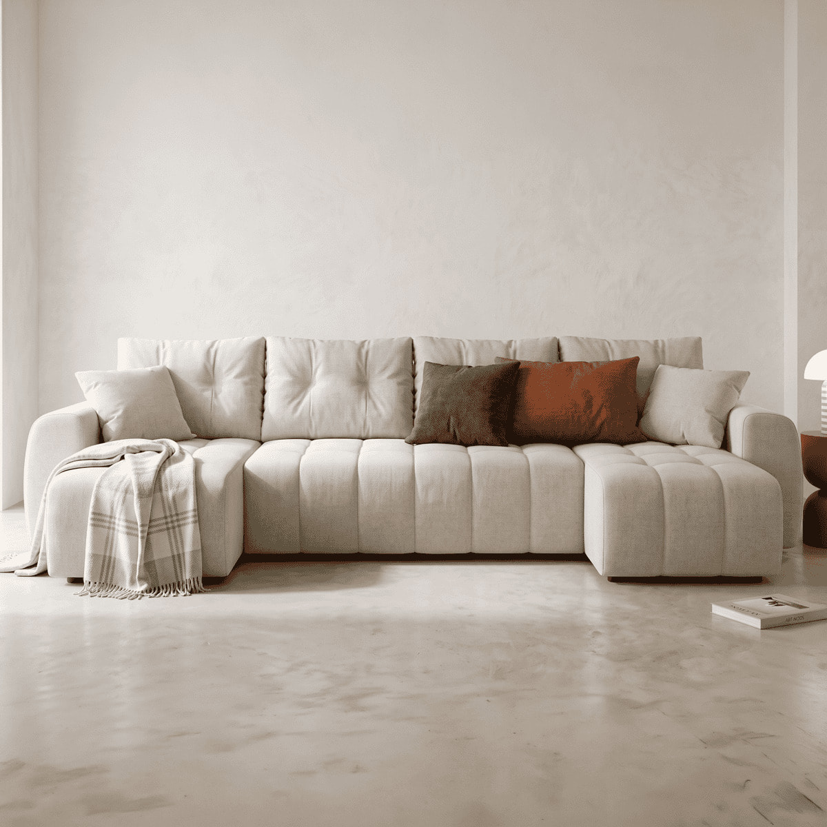 Canapé panoramique convertible 6 places en tissu chenille - ALBA