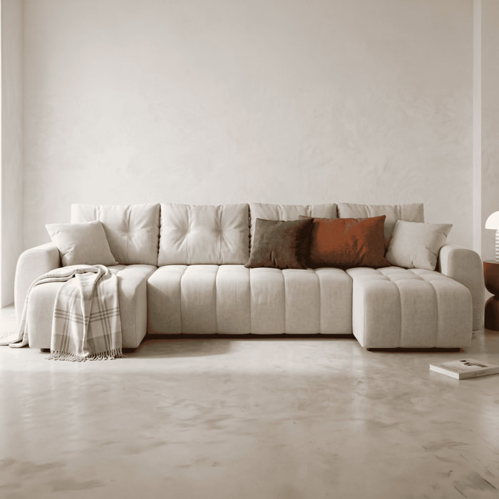 Canapé panoramique convertible 6 places en tissu chenille - ALBA
