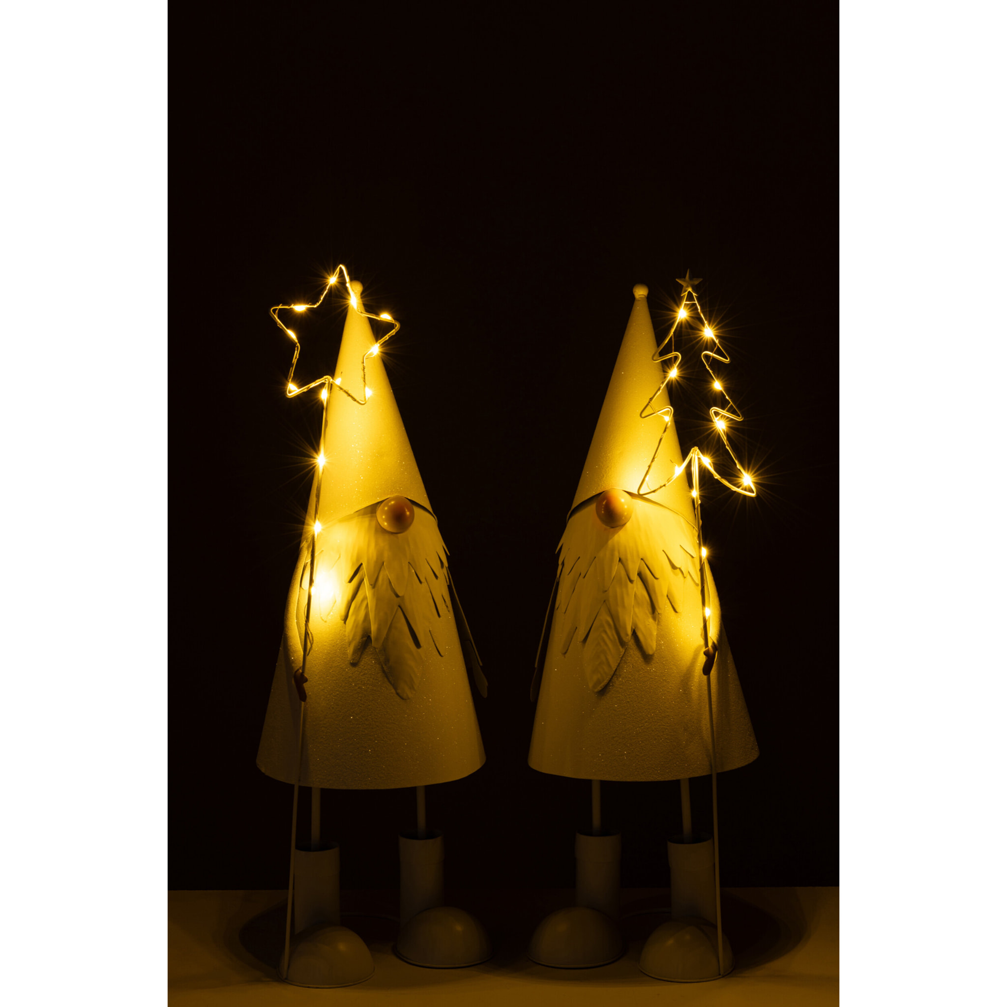 J-Line figurine Père Noël Étoile + Arbre - polyrésine - blanc - large - 2 pièces - lumières LED