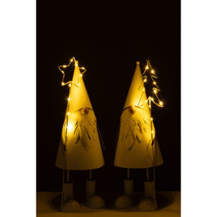 J-Line figurine Père Noël Étoile + Arbre - polyrésine - blanc - large - 2 pièces - lumières LED