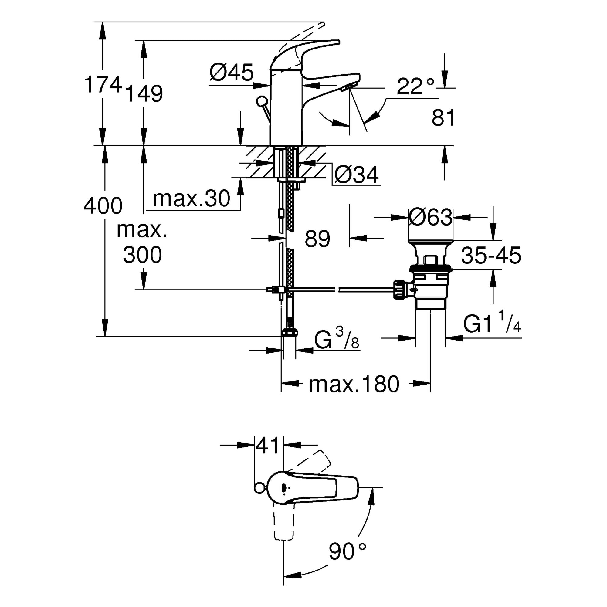 GROHE Start Curve Mitigeur monocommande Lavabo Taille S Chromé 23765000