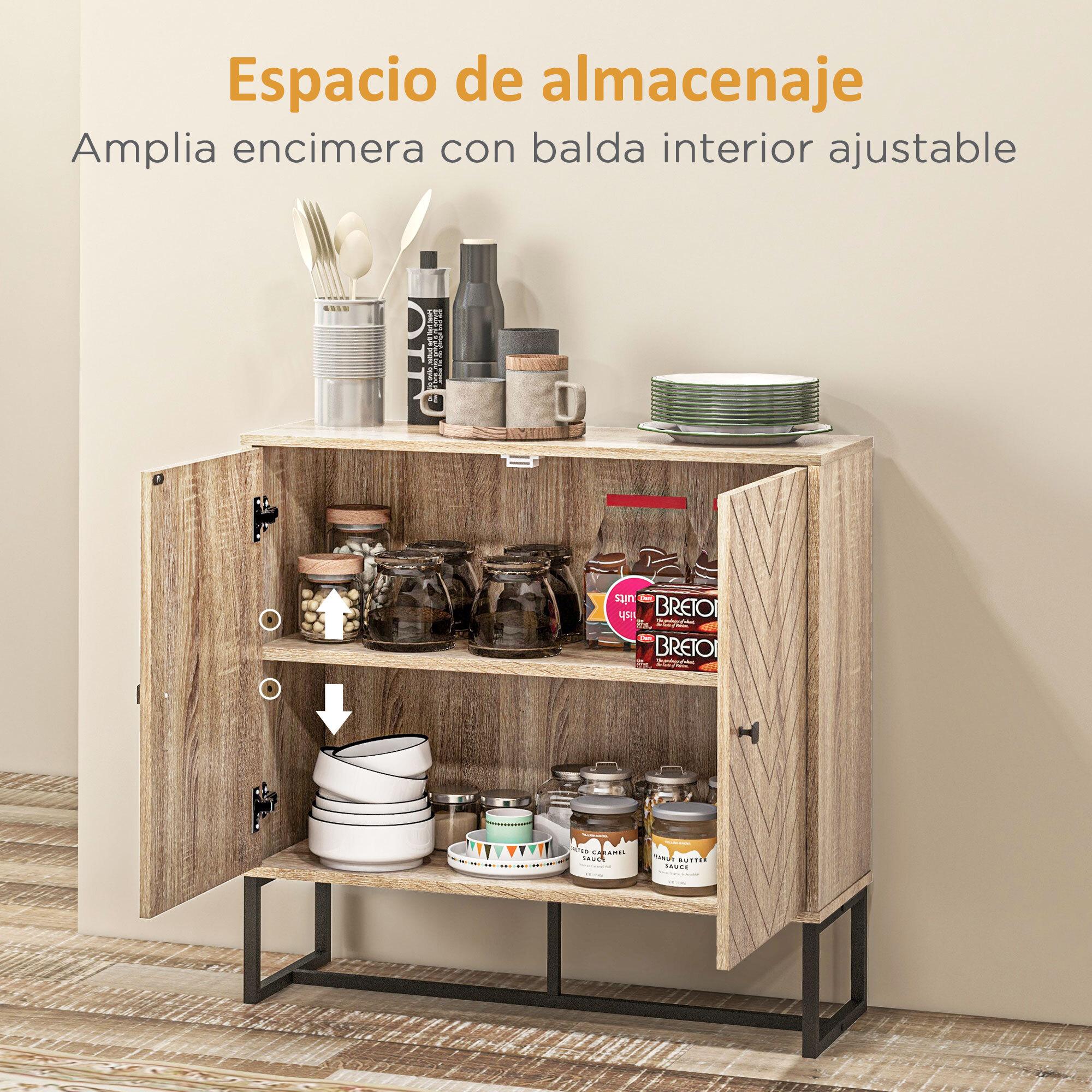 Aparador de Cocina Armario Buffet con 2 Puertas y Estantes Armario de Almacenaje para Comedor Salón Dormitorio Estilo Moderno 80x29,5x80 cm Madera Natural y Negro