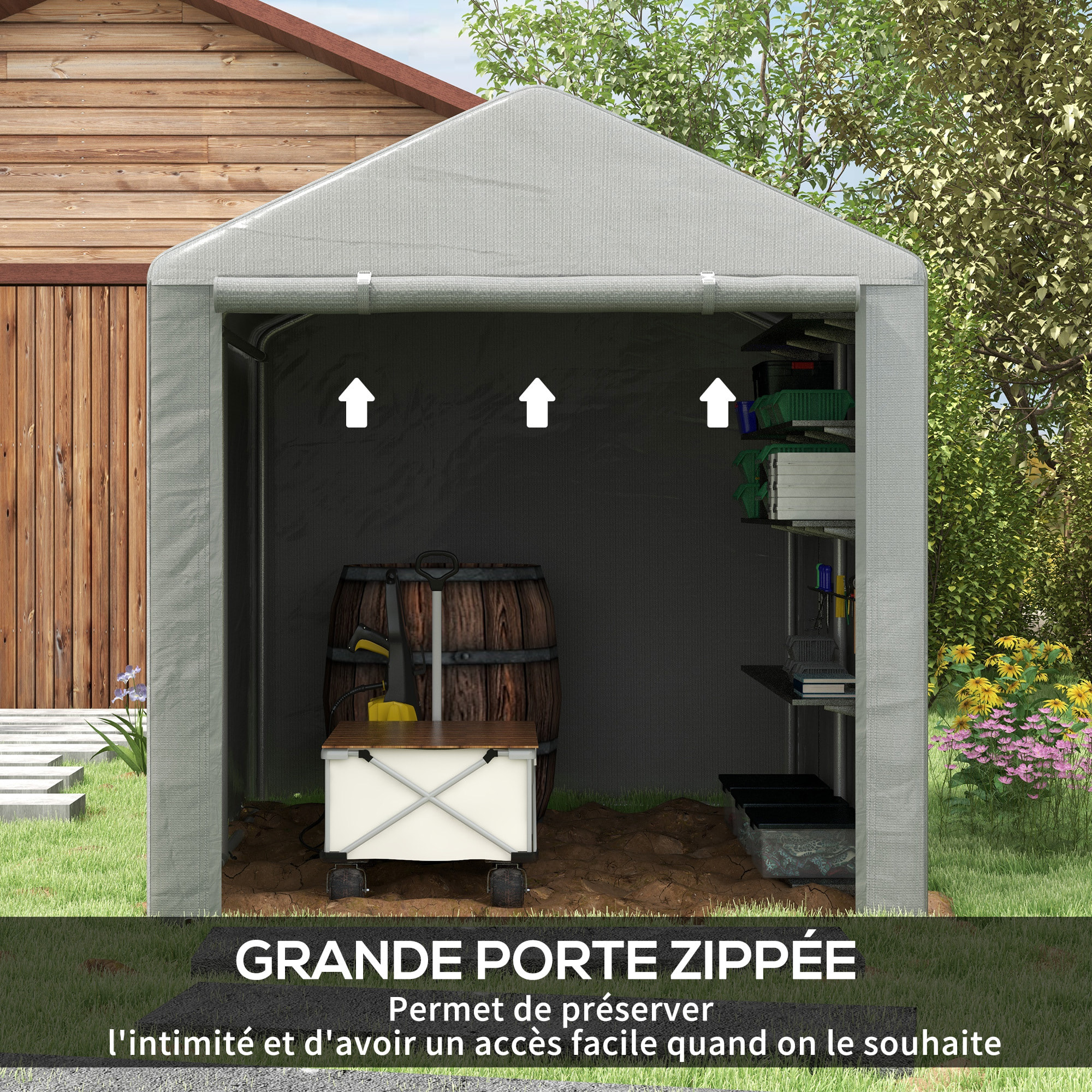 Abri de jardin tente de stockage portable abri de vélo garage pour extérieur avec cadre en acier galvanisé et grande porte, 1,6 x 2,2 m gris clair
