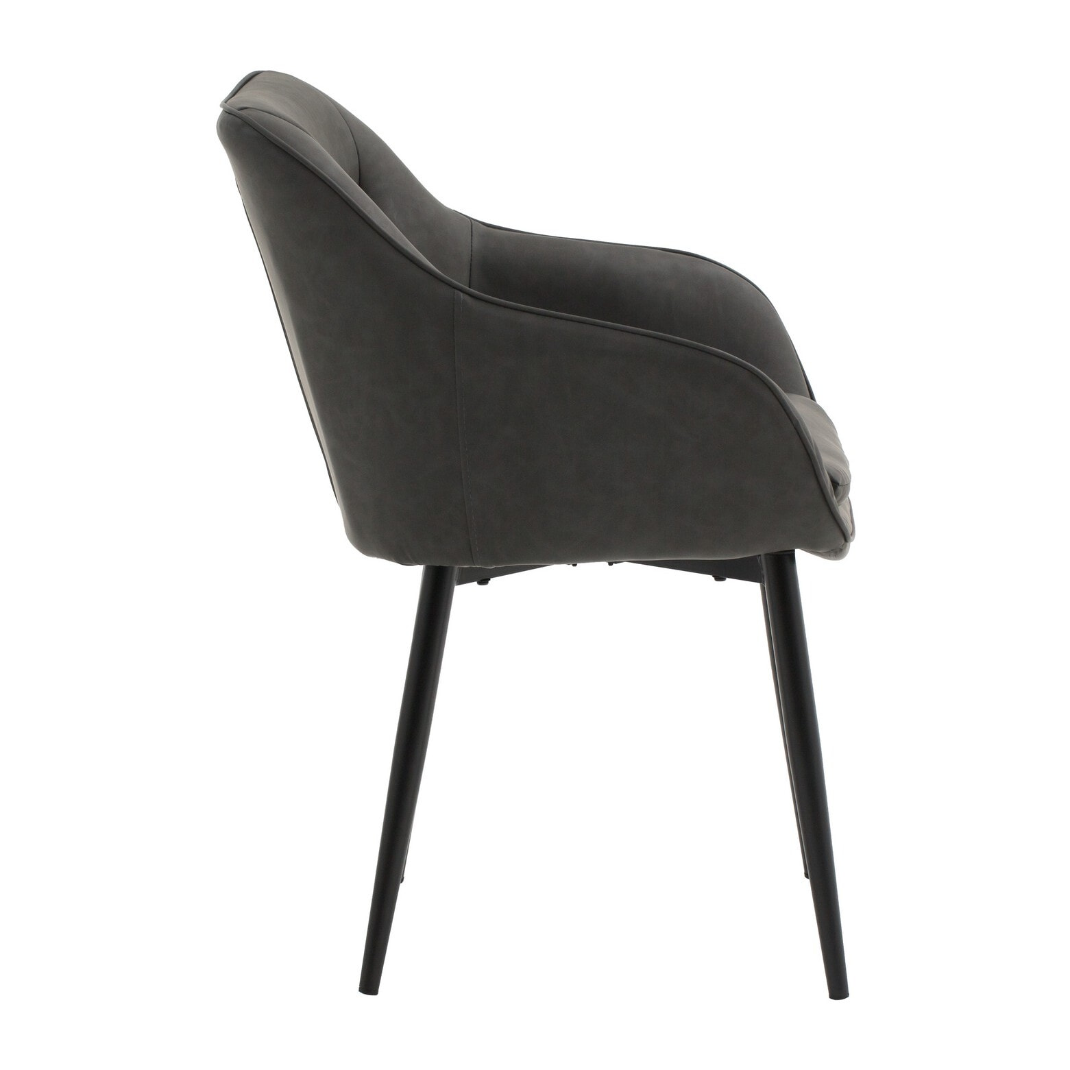 Set di 4 poltroncine HAMMERSMITH in similpelle antracite e gambe in metallo nero, con braccioli
