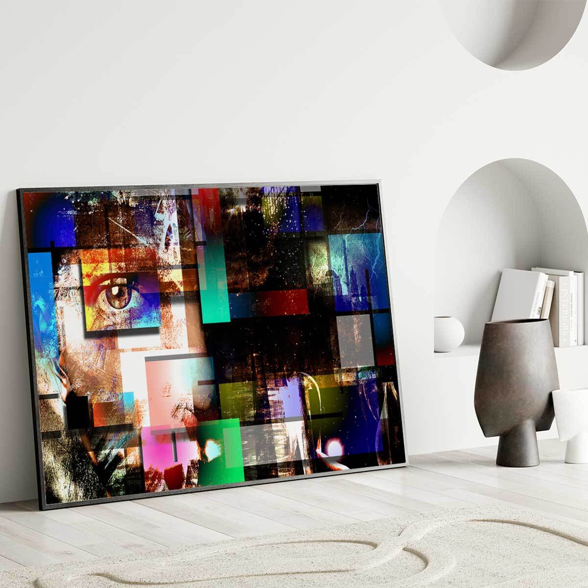 Affiche encadrée art abstrait visage contemporain Affiche + cadre en métal - Noir