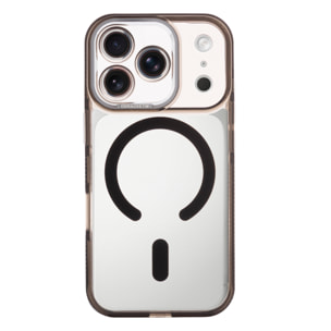 Custodia trasparente con fotocamera coperta e bordi neri. Magsafe per iPhone 17 Pro.