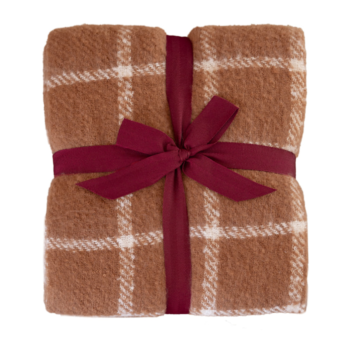 Plaid à carreaux aspect mohair avec franges - Marron Clair
