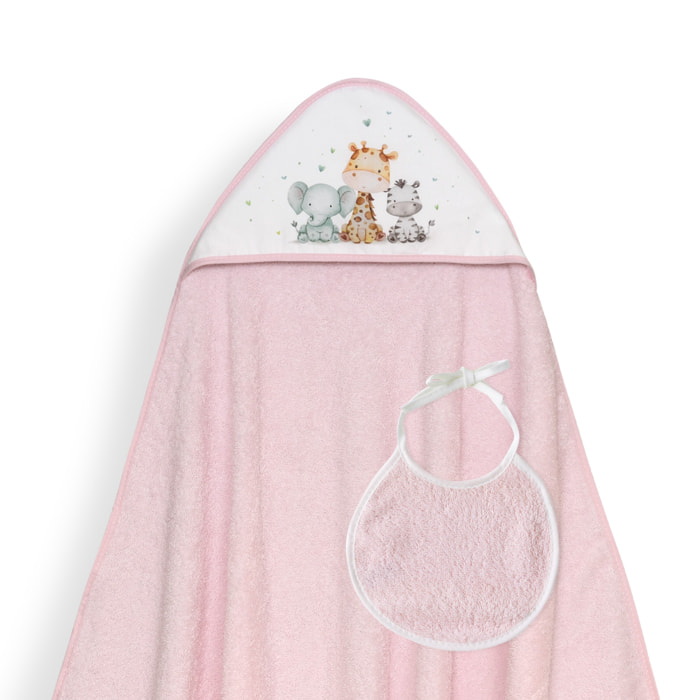 Capa Baño Algodón Jirafa Elefante Estampado & Babero redondo