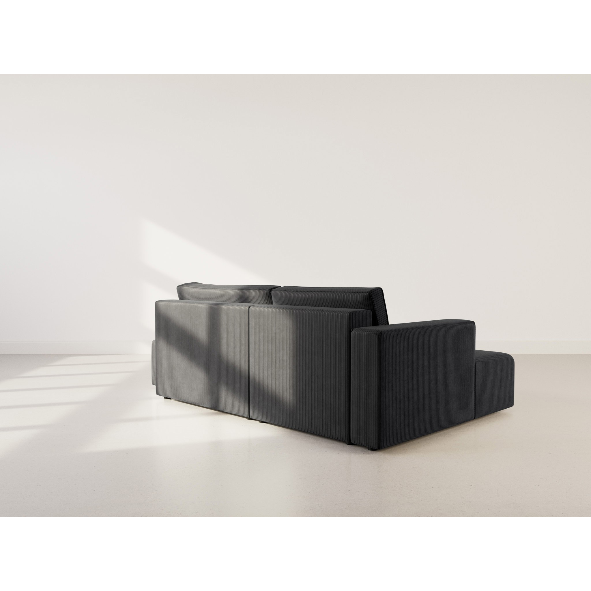 Topaze - canapé d'angle gauche 4 places convertible avec coffre en velours côtelé - Noir