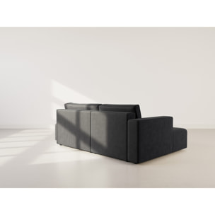Topaze - canapé d'angle gauche 4 places convertible avec coffre en velours côtelé - Noir