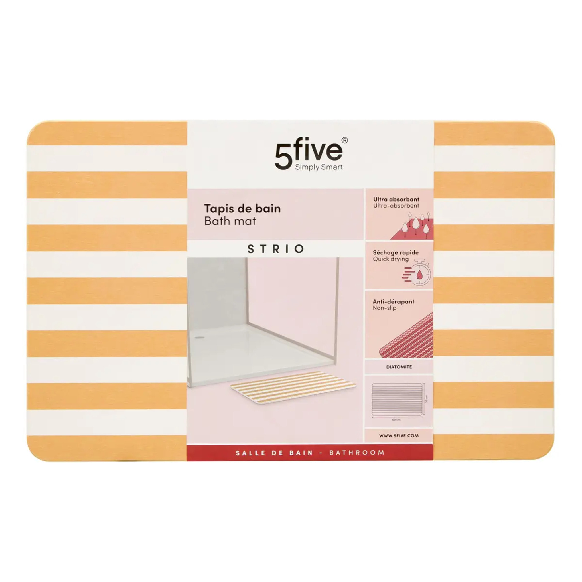 Tapis de bain Strio 39x60cm rayures jaune en diatomite