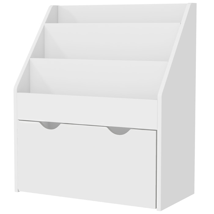 Bibliothèque étagère multi-rangement enfant - 3 étagères, grand tiroir - MDF blanc