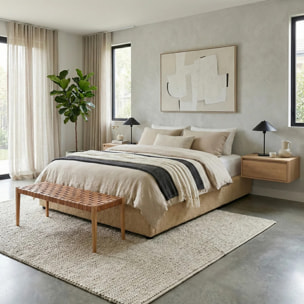 Lit coffre Cancun | Espace de Stockage jusqu'à 900 L | Robuste et Large Angle d’Ouverture | Bouclette | Camel