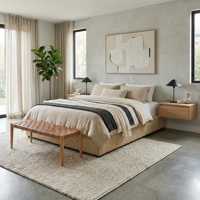 Lit coffre Cancun | Espace de Stockage jusqu'à 900 L | Robuste et Large Angle d’Ouverture | Bouclette | Camel