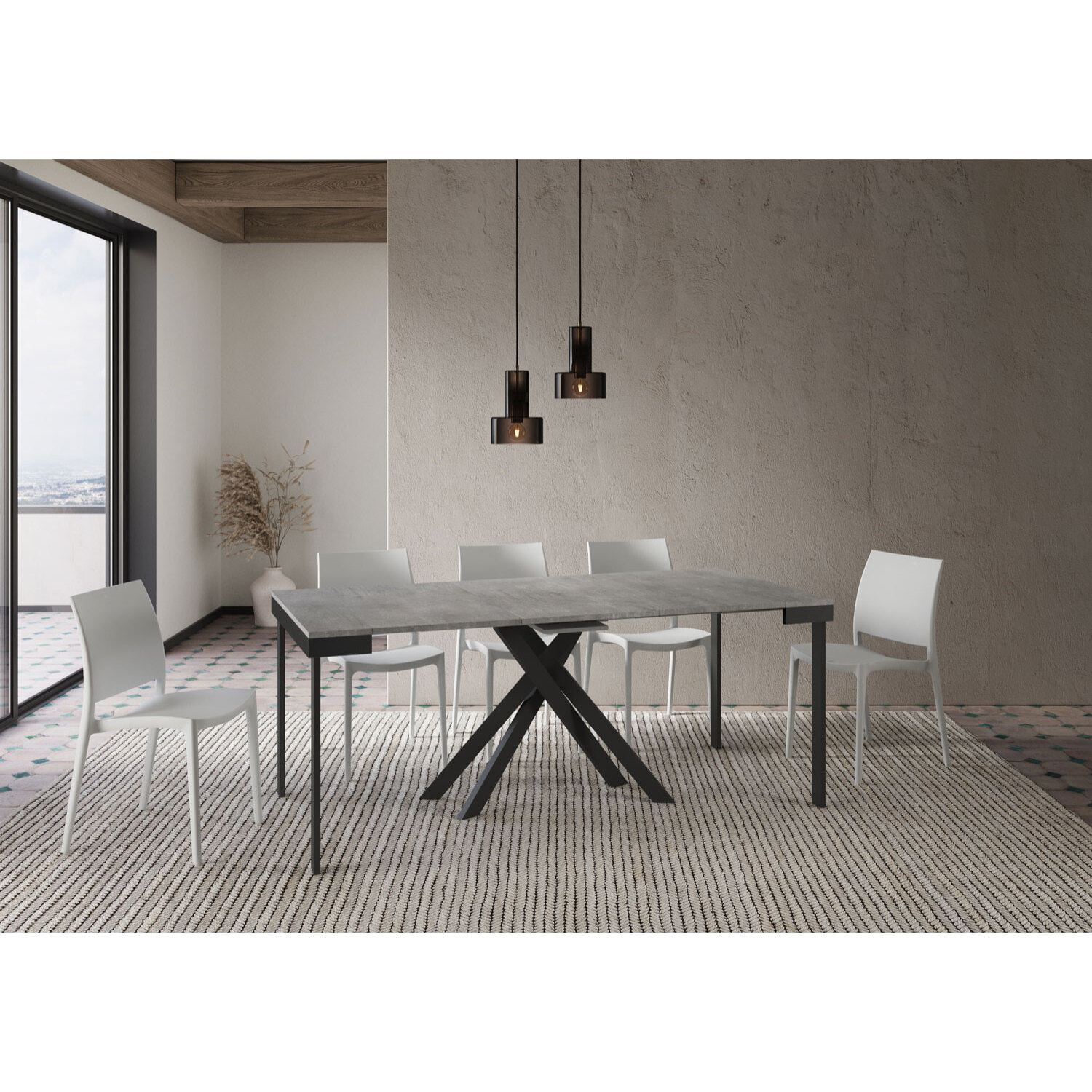 Consola extensible 90x40/300 cm Krack Evolution cemento estructura antracita