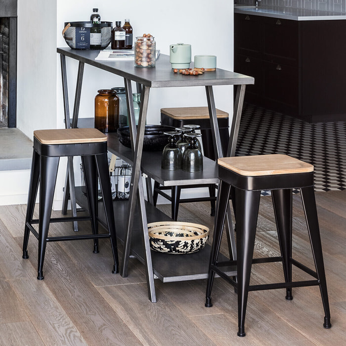 Lot de 2 tabourets bas de bar "Joris" noir - métal & bois