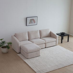 Canapé modulable 3 places beige avec pouf GALEGO