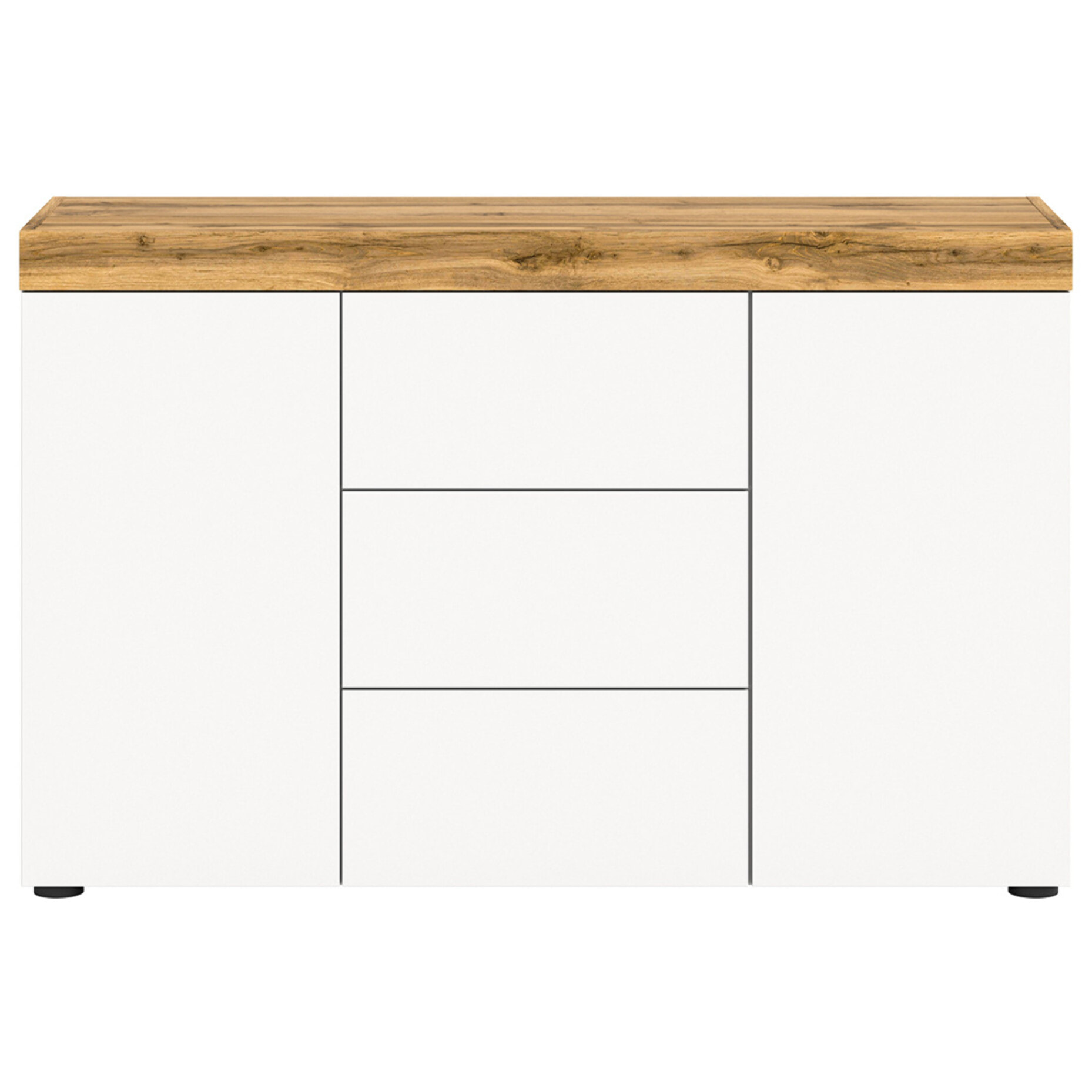 Olivier - buffet bas - 2 portes et 3 tiroirs - blanc et bois - 125 cm - Bois