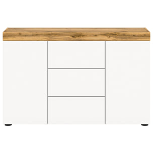 Olivier - buffet bas - 2 portes et 3 tiroirs - blanc et bois - 125 cm - Bois