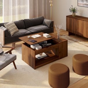 Table basse Elina relevable coffre latéral bois effet noyer